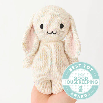 hand knit cream color bunny with colored speckles
