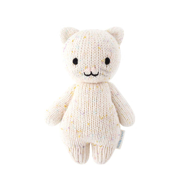 hand knit kitten doll cream color with different colored speckles