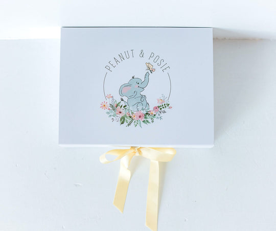 baby gift box with yellow ribbon