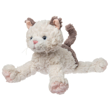 white and grey patches kitty plushie with blue eyes and pink nose